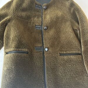 Mango Olive Green Shearling Jacket S Black leather lining and details